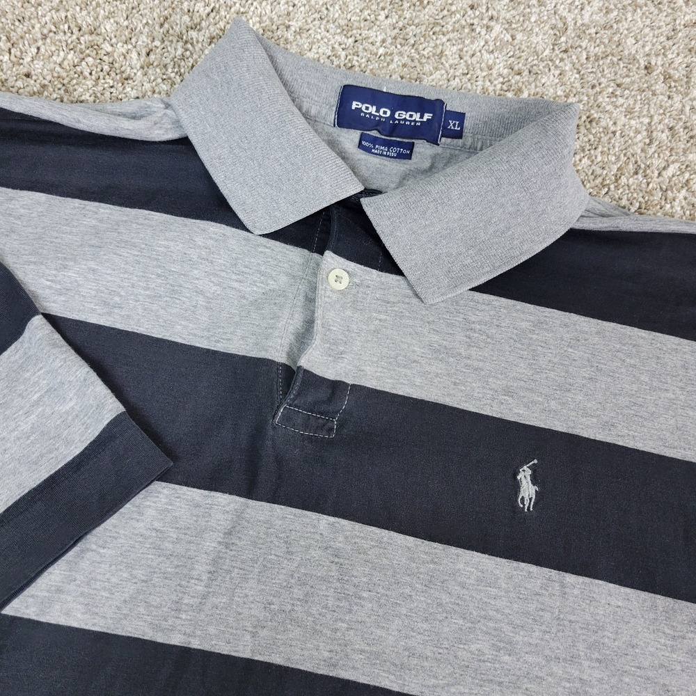 Polo Golf Ralph Lauren Mens XL Black Gray Striped Pony Stretch Knit Pima Cotton